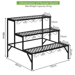 Costway 3 Tier Steel Plant Stand Ladder Flower Pot Storage Rack Plant Display Organizer in Black - thumbnail 2