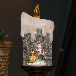Samuel Alexander 25cm Snowtime Dual Power LED Christmas Glitter Water Spinner Candlestick Santa Scene in Brown - thumbnail 3