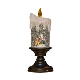 Samuel Alexander 25cm Snowtime Dual Power LED Christmas Glitter Water Spinner Candlestick Santa Scene in Brown - thumbnail 6