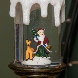 Samuel Alexander 25cm Snowtime Dual Power LED Christmas Glitter Water Spinner Candlestick Santa Scene in Brown - thumbnail 2