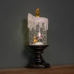 Samuel Alexander 25cm Snowtime Dual Power LED Christmas Glitter Water Spinner Candlestick Santa Scene in Brown - thumbnail 4