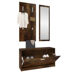 Berkfield Home 3-in-1 Shoe Cabinet Set Smoked Oak Engineered Wood in Brown - thumbnail 4
