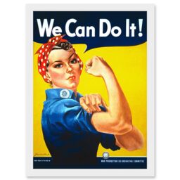 Artery8 War Advert Rosie Riveter WW2 We Can Do It Women USA Artwork Framed Wall Art Print A4 in White - thumbnail 1