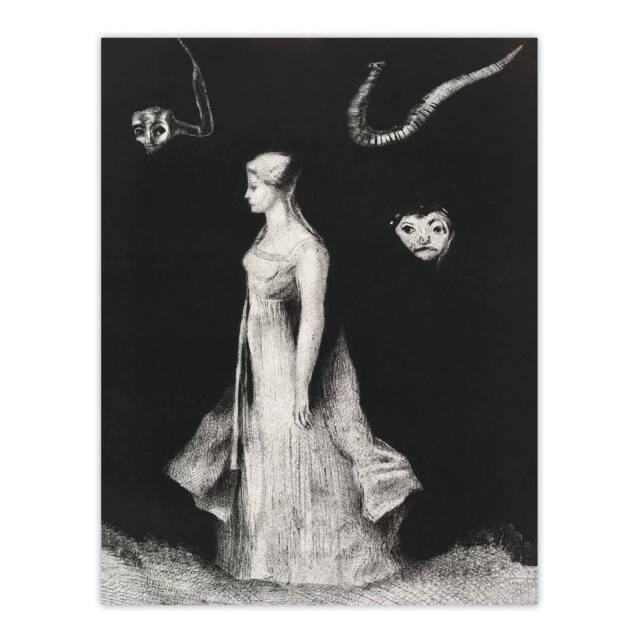 "Artery8 Haunting Ghostly Female Figure Redon Vintage Wall Art Print Poster in Black - Size: W24"" x H32""" - image 1