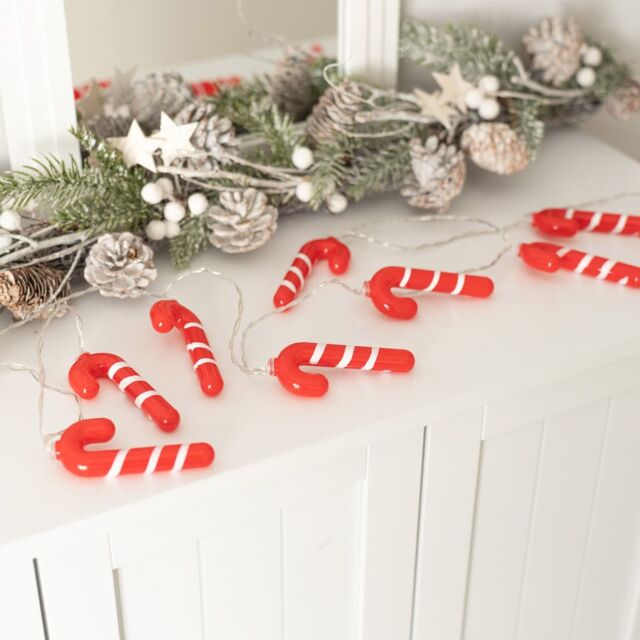 ValueLights Christmas Indoor Candy Cane String Lights 10 Warm White Bulbs in Red - image 1