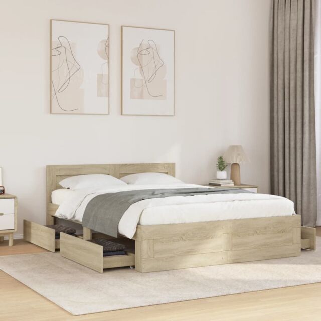 Berkfield Home Bed Frame with Headboard without Mattress Sonoma Oak 120x200 cm in Brown - Size: Small Double - image 1