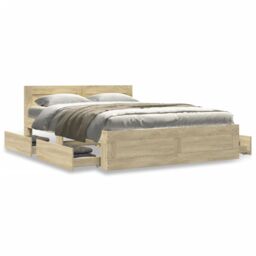 Berkfield Home Bed Frame with Headboard without Mattress Sonoma Oak 120x200 cm in Brown - Size: Small Double - thumbnail 4