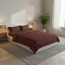 Snug City Thermal Flannelette Tartan Duvet Cover Set Warm Brushed Cotton Bedding in Red - Size: Double - thumbnail 1