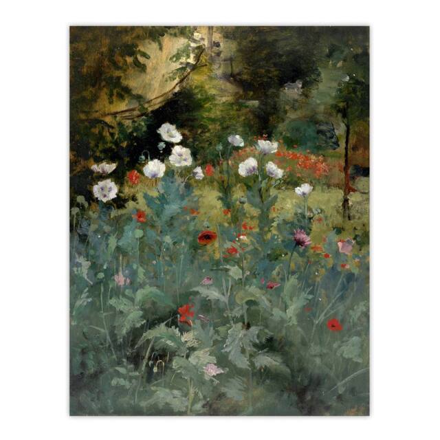 "Artery8 Eliphalet Andrews Poppies Wildflower Painting Wall Art Print in Green - Size: W12"" x H16""" - image 1