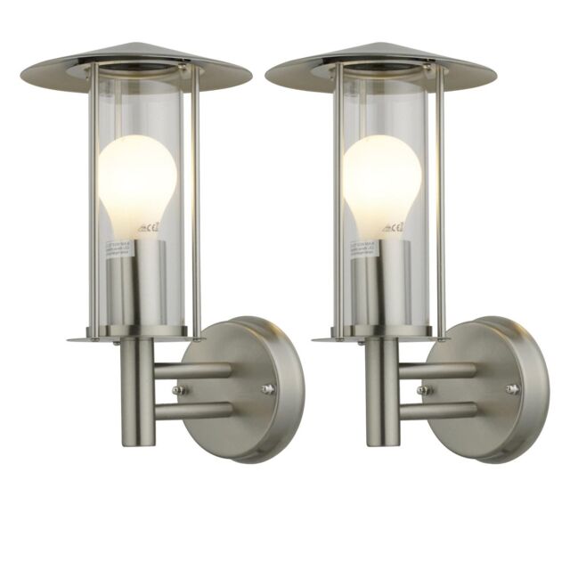 First Choice Lighting Set of 2 Treviso - Brushed Stainless Steel Outdoor Wall Lights in Silver - image 1