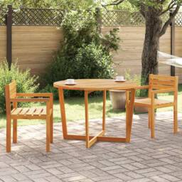 Berkfield Home Garden Dining Table Round √ò110x75 cm Solid Wood Acacia in Brown - Size: 110x75 cm - thumbnail 3