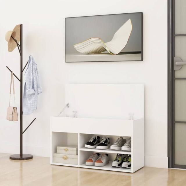 Berkfield Home Shoe Bench White 80x30x45 cm Engineered Wood - Size: 80 x 30 x 45 cm - image 1