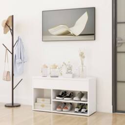 Berkfield Home Shoe Bench White 80x30x45 cm Engineered Wood - Size: 80 x 30 x 45 cm - thumbnail 2