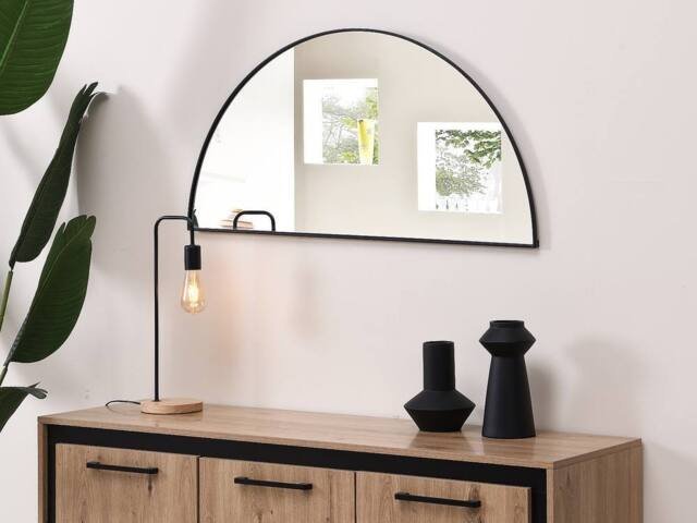 Vente-unique Semi-Circle Designer Metal Mirror - L50 X H100 Cm - Black - GAVRA - image 1