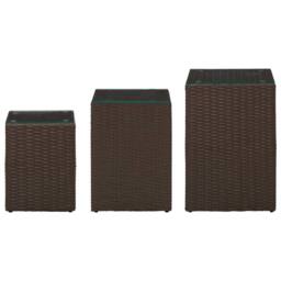 Berkfield Home Side Tables 3 pcs with Glass Top Brown Poly Rattan - thumbnail 3
