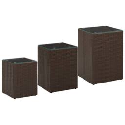 Berkfield Home Side Tables 3 pcs with Glass Top Brown Poly Rattan - thumbnail 2
