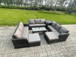 Fimous Rattan Garden Furniture Set 11 Seater Indoor Outdoor Patio Sofa Set with Coffee Table 2 Big Footstool Side Tables Dark Grey Mixed - thumbnail 2