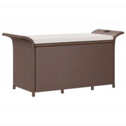 Berkfield Home Garden Bench with Cushion Brown 116x46x57 cm Poly Rattan - Size: 116 x 46 x 57 cm - thumbnail 1