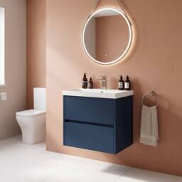 Balterley Chartley Contemporary 2 Drawer Wall Hung Vanity Basin Unit, 600mm in Blue - thumbnail 2