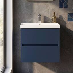 Balterley Chartley Contemporary 2 Drawer Wall Hung Vanity Basin Unit, 600mm in Blue - thumbnail 6