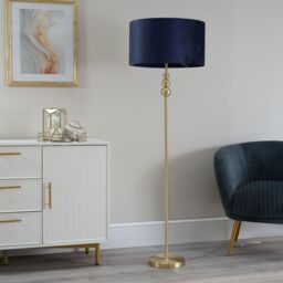 ValueLights Marissa Velvet Drum Shade with Brushed Gold Stacked Ball Floor Lamp in Navy - thumbnail 5