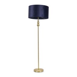 ValueLights Marissa Velvet Drum Shade with Brushed Gold Stacked Ball Floor Lamp in Navy - thumbnail 2