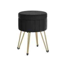 Pirlo Plush Velvet Round Ottoman Footstool With Storage in Black - thumbnail 7