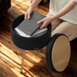 Pirlo Plush Velvet Round Ottoman Footstool With Storage in Black - thumbnail 6