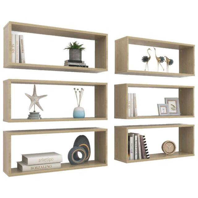 Berkfield Home Wall Cube Shelf 6 pcs Sonoma Oak 60x15x23 cm Engineered Wood in Light Tan - Size: 60 x 15 x 23 cm - image 1