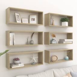 Berkfield Home Wall Cube Shelf 6 pcs Sonoma Oak 60x15x23 cm Engineered Wood in Light Tan - Size: 60 x 15 x 23 cm - thumbnail 2