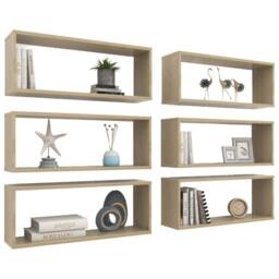 Berkfield Home Wall Cube Shelf 6 pcs Sonoma Oak 60x15x23 cm Engineered Wood in Light Tan - Size: 60 x 15 x 23 cm