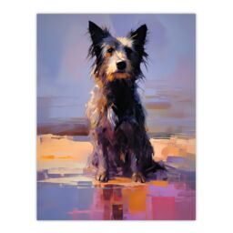"Artery8 Wall Art Print Border Collie at the Beach Oil Painting Portrait Poster Picture in Blue - Size: W18"" x H24""" - thumbnail 1