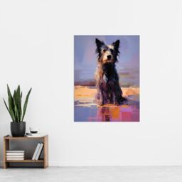"Artery8 Wall Art Print Border Collie at the Beach Oil Painting Portrait Poster Picture in Blue - Size: W18"" x H24""" - thumbnail 4