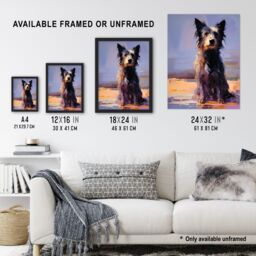 "Artery8 Wall Art Print Border Collie at the Beach Oil Painting Portrait Poster Picture in Blue - Size: W18"" x H24""" - thumbnail 3