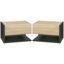 HOMCOM Small Bedside Table Set of 2 with Drawer & Shelf in Light Oak - thumbnail 2