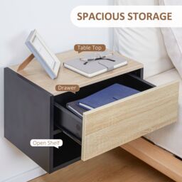 HOMCOM Small Bedside Table Set of 2 with Drawer & Shelf in Light Oak - thumbnail 6