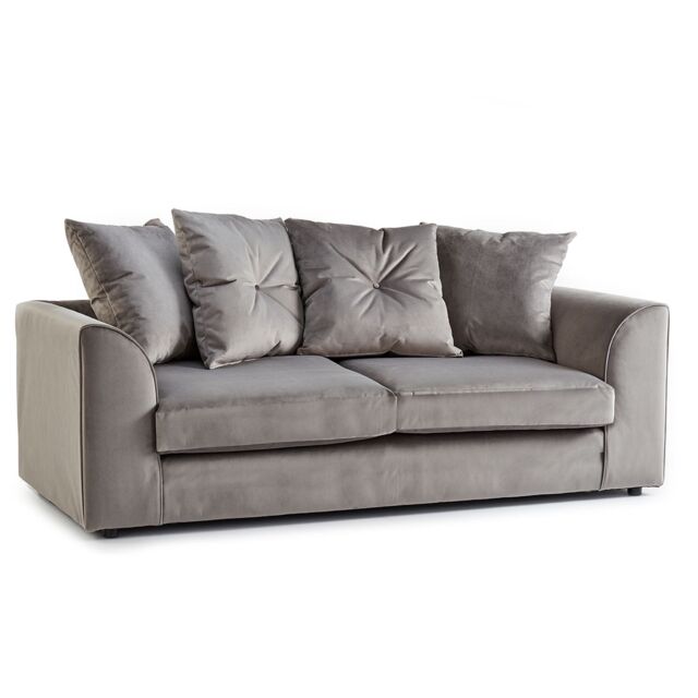 Furnishings For Less UK Fernando Soft Plush Velvet Fabric 3 Seater Sofa - Scatter Back in Grey - image 1