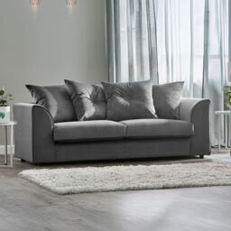Furnishings For Less UK Fernando Soft Plush Velvet Fabric 3 Seater Sofa - Scatter Back in Grey - thumbnail 2