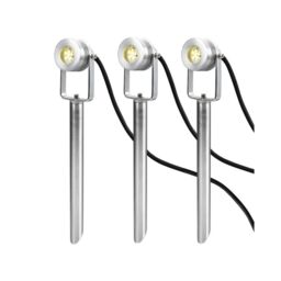 Netlighting Spennymoor Starter kit including 3 x 12V Spotlights 3 x Spikes 6m cable & 12V Transformer IP54 in Grey - thumbnail 1