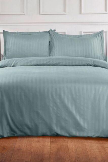 OHS Satin Stripe Duvet Cover with Pillowcase Set in Duck Egg Blue - Size: Double - image 1