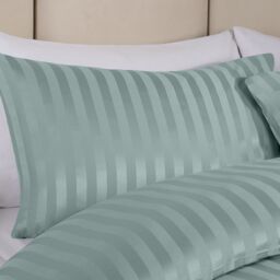 OHS Satin Stripe Duvet Cover with Pillowcase Set in Duck Egg Blue - Size: Double - thumbnail 3