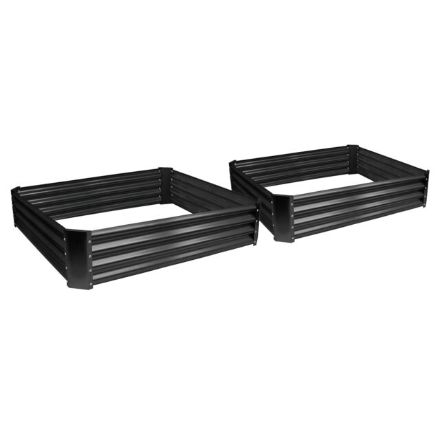 Harbour Housewares Raised Garden Beds - 2x Square Bottomless Galvanised Steel Planter 120 x 120cm in Black - Size: 120 x 120 cm - image 1