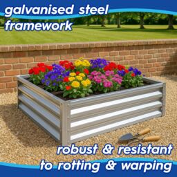 Harbour Housewares Raised Garden Beds - 2x Square Bottomless Galvanised Steel Planter 120 x 120cm in Black - Size: 120 x 120 cm - thumbnail 2