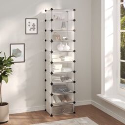 Berkfield Home Shoe Rack Transparent 44x32x174 cm PP in Clear - Size: 44 x 32 x 174 cm - thumbnail 1