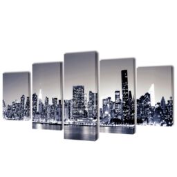 Berkfield Home Canvas Wall Print Set Monochrome New York Skyline 100 x 50 cm - thumbnail 1