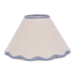 ValueLights Florie Natural Linen Large Taper Scallop Pastel Trim Lamp Shade & Bulb in Blue - thumbnail 2