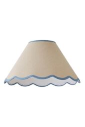 ValueLights Florie Natural Linen Large Taper Scallop Pastel Trim Lamp Shade & Bulb in Blue - thumbnail 6