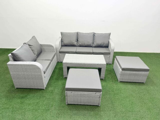 Fimous 7 Seater PE Rattan Wicker Garden Furniture Patio Conservatory Sofa Set with Oblong Coffee Table 3 Seater Sofa Love Sofa 2 Big Footstool - image 1