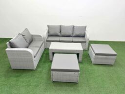 Fimous 7 Seater PE Rattan Wicker Garden Furniture Patio Conservatory Sofa Set with Oblong Coffee Table 3 Seater Sofa Love Sofa 2 Big Footstool - thumbnail 1