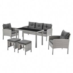 Home Detail Roma Rattan 5 Piece Garden Furniture Dining Set 3 Seat Sofa 2 Single Chairs & 2 Stools in Grey - thumbnail 2